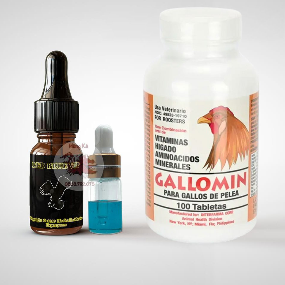 Combo thuốc nhỏ đá [1cc Redblue] và thuốc nuôi Gallomin – Bổ trợ cho nhau giúp gà tăng bo lớn